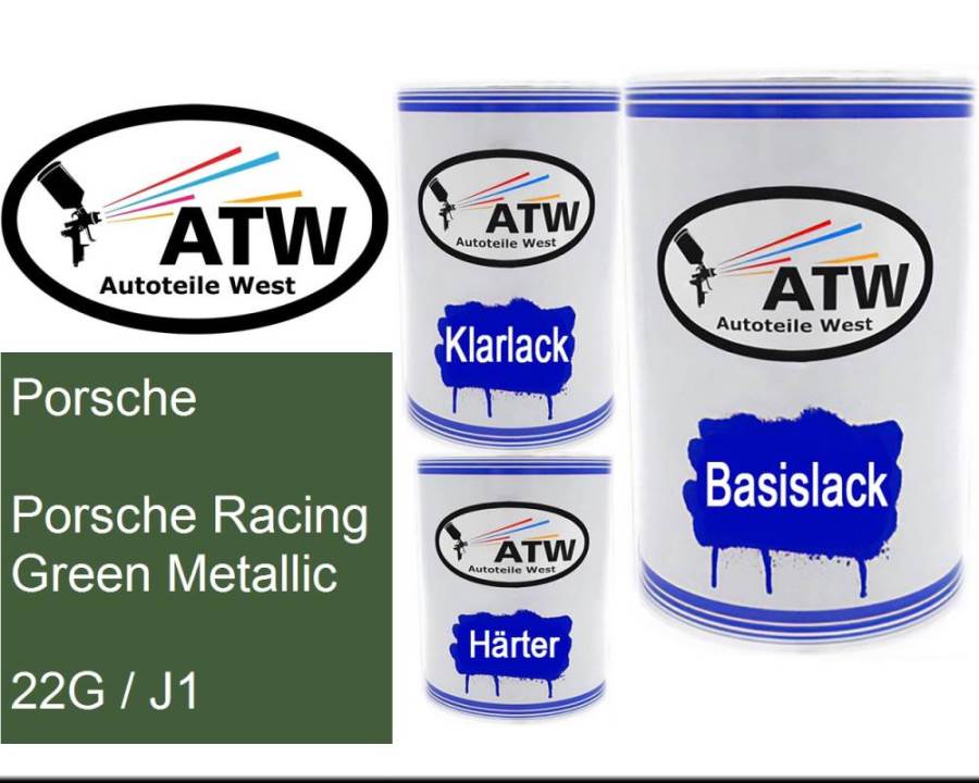 Porsche, Porsche Racing Green Metallic, 22G / J1: 500ml Lackdose + 500ml Klarlack + 250ml Härter - Set, von ATW Autoteile West.